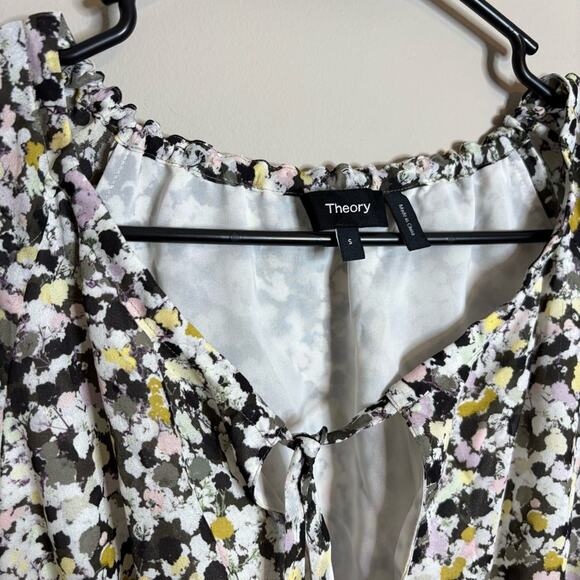 NWOT THEORY Gathered Shirt Dress in Floral Silk Crepe Small - Picture 7 of 9